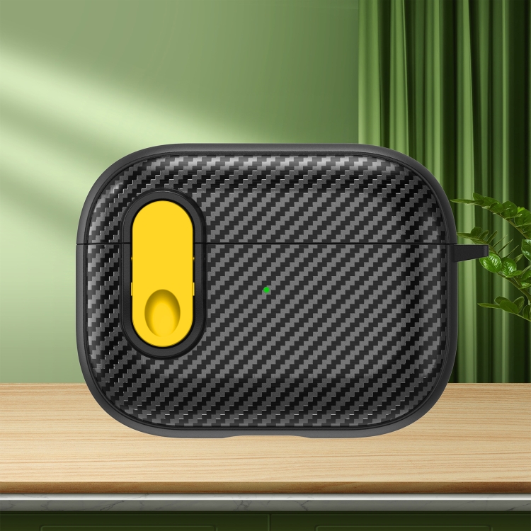 

For AirPods Pro Carbon Fiber Texture Wireless Earphones Case with Security Lock(Yellow)