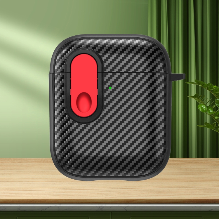 

For AirPods 2 / 1 Carbon Fiber Texture Wireless Earphones Case with Security Lock(Red)