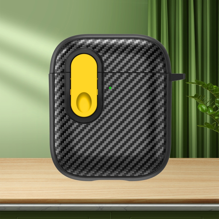 

For AirPods 2 / 1 Carbon Fiber Texture Wireless Earphones Case with Security Lock(Yellow)