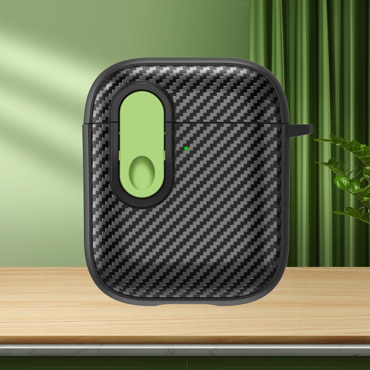 

For AirPods 2 / 1 Carbon Fiber Texture Wireless Earphones Case with Security Lock(Green)