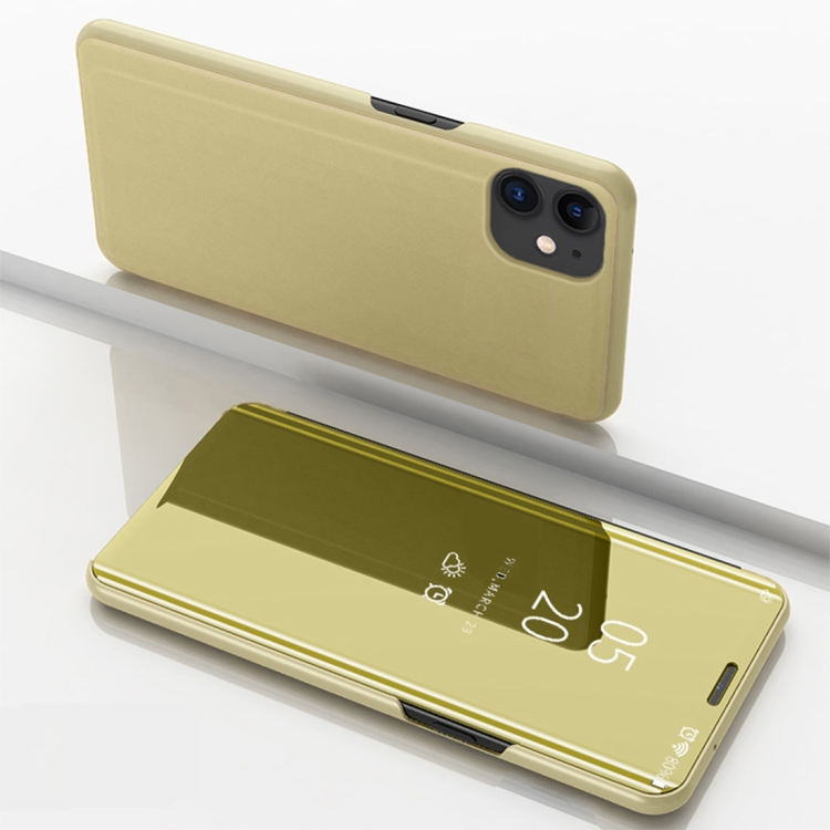 

For iPhone 12 mini Plated Mirror Horizontal Flip Leather Case with Holder(Gold)