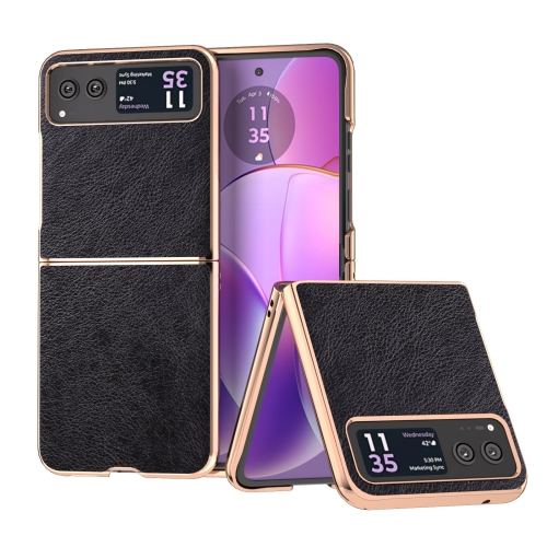 

For Motorola Razr 40 Nano Electroplating Dual Color Lichi Texture PU Phone Case(Black)
