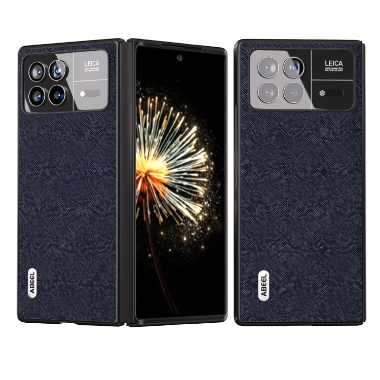 

For Xiaomi Mix Fold 3 ABEEL Cross Texture Genuine Leather Phone Case(Blue)