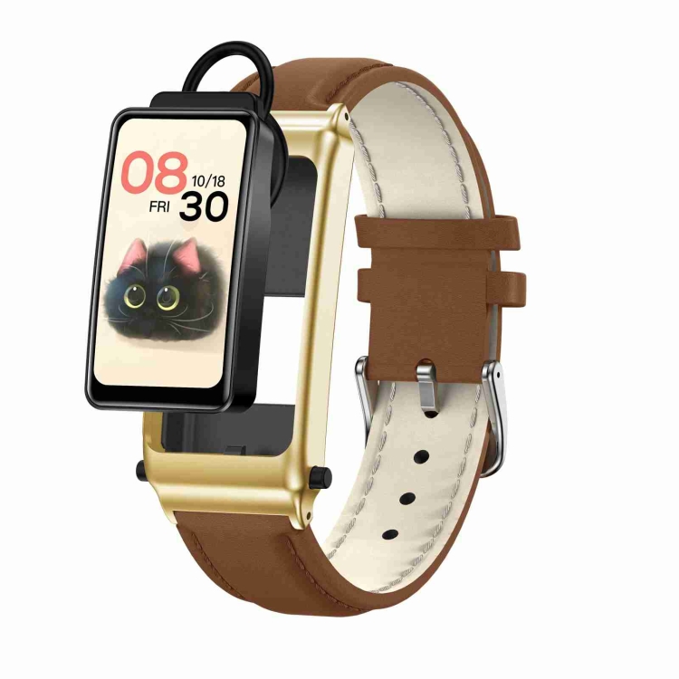 

K80 1.57 inch Leather Band IP67 Earphone Detachable Smart Watch Support Bluetooth Call(Gold)