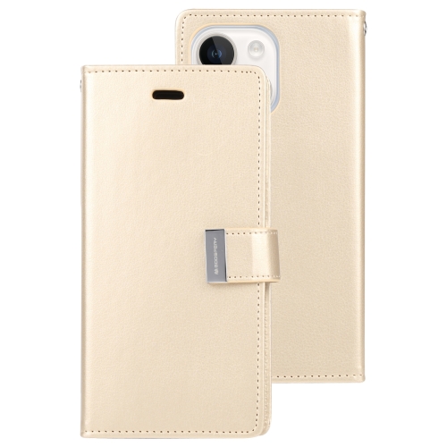 

For iPhone 15 GOOSPERY RICH DIARY Crazy Horse Texture Leather Phone Case(Gold)