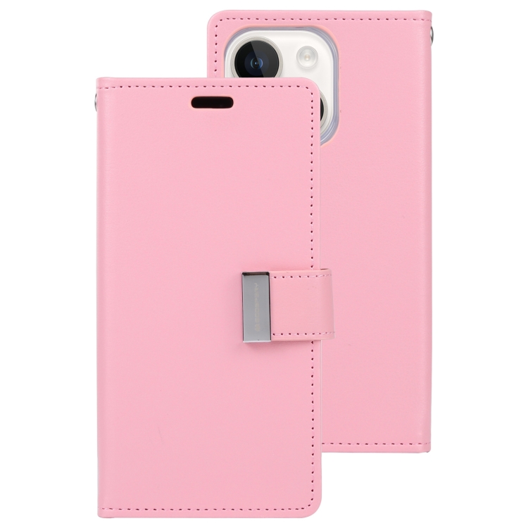 

For iPhone 15 GOOSPERY RICH DIARY Crazy Horse Texture Leather Phone Case(Pink)