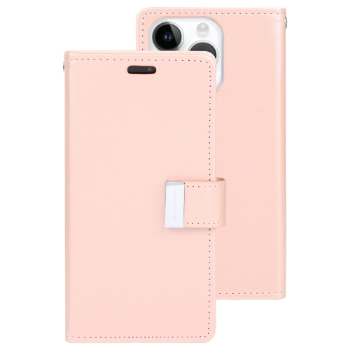 For iPhone 15 Pro Max GOOSPERY RICH DIARY Crazy Horse Texture Leather Phone Case(Rose Gold) for iphone 15 pro goospery rich diary crazy horse texture leather phone case rose red