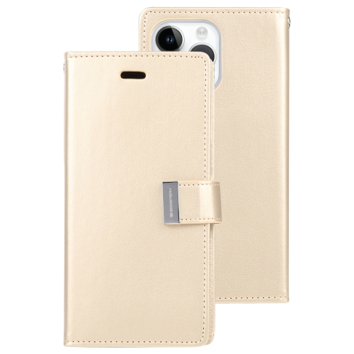 

For iPhone 15 Pro Max GOOSPERY RICH DIARY Crazy Horse Texture Leather Phone Case(Gold)
