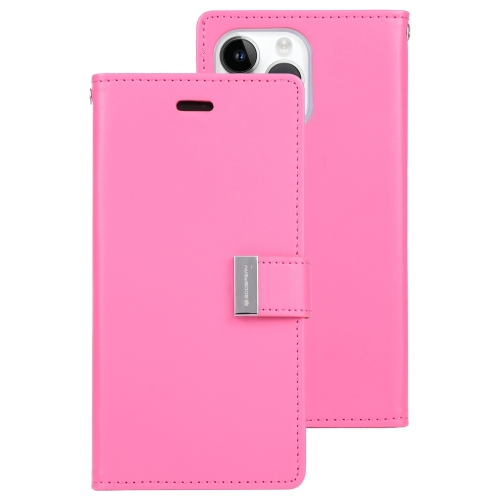 For iPhone 15 Pro GOOSPERY RICH DIARY Crazy Horse Texture Leather Phone Case(Rose Red)