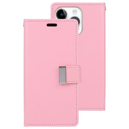 

For iPhone 15 Pro GOOSPERY RICH DIARY Crazy Horse Texture Leather Phone Case(Pink)
