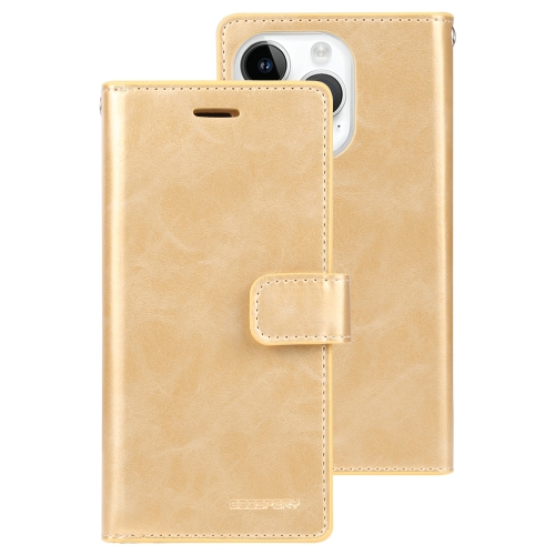 

For iPhone 15 Pro Max GOOSPERY MANSOOR DIARY 9 Card Slots Leather Phone Case(Gold)