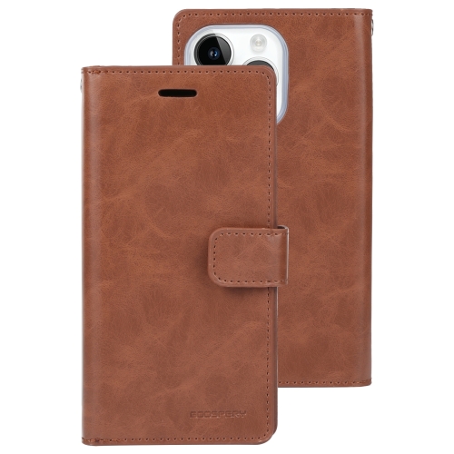 

For iPhone 15 Pro Max GOOSPERY MANSOOR DIARY 9 Card Slots Leather Phone Case(Brown)