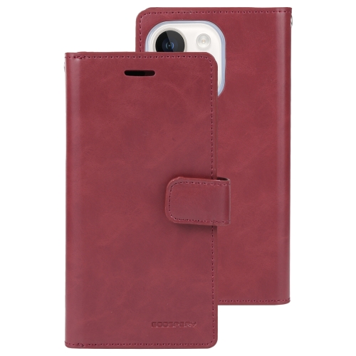 

For iPhone 15 GOOSPERY MANSOOR DIARY 9 Card Slots Leather Phone Case(Wine Red)