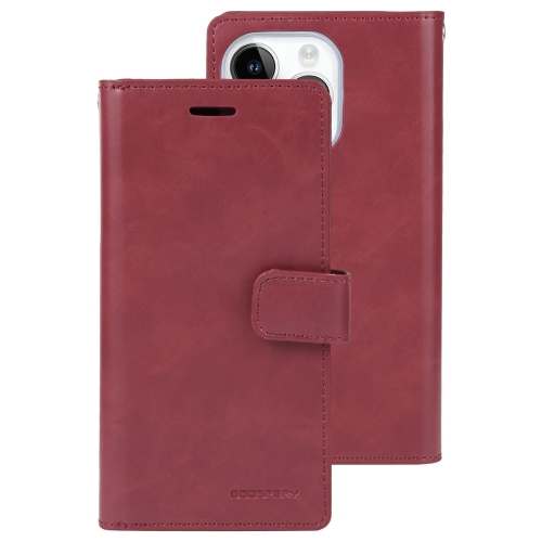 

For iPhone 15 Pro GOOSPERY MANSOOR DIARY 9 Card Slots Leather Phone Case(Wine Red)