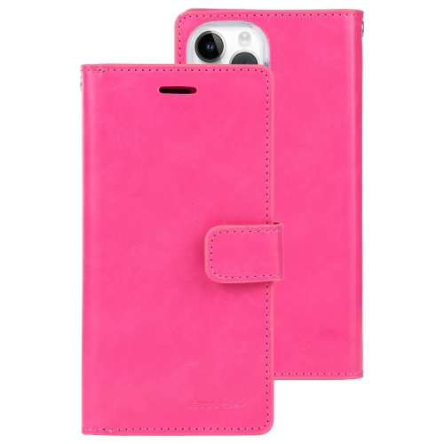 

For iPhone 15 Pro GOOSPERY MANSOOR DIARY 9 Card Slots Leather Phone Case(Rose Red)