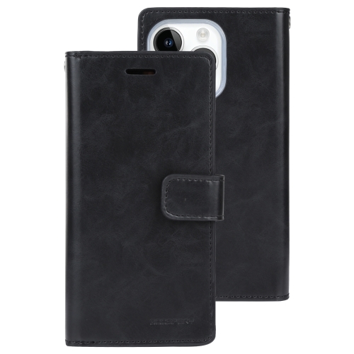 

For iPhone 15 Pro GOOSPERY MANSOOR DIARY 9 Card Slots Leather Phone Case(Black)