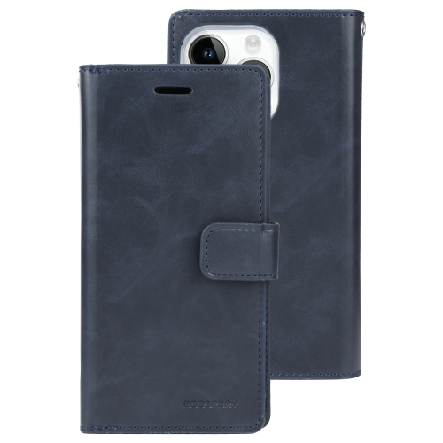 

For iPhone 15 Pro GOOSPERY MANSOOR DIARY 9 Card Slots Leather Phone Case(Dark Blue)