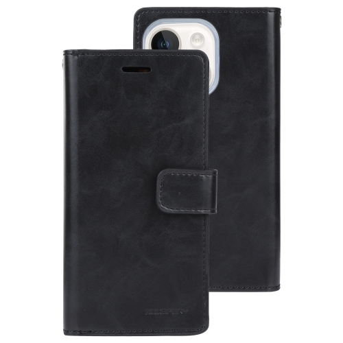 

For iPhone 15 Plus GOOSPERY MANSOOR DIARY 9 Card Slots Leather Phone Case(Black)