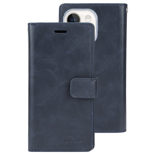 

For iPhone 15 Plus GOOSPERY MANSOOR DIARY 9 Card Slots Leather Phone Case(Dark Blue)
