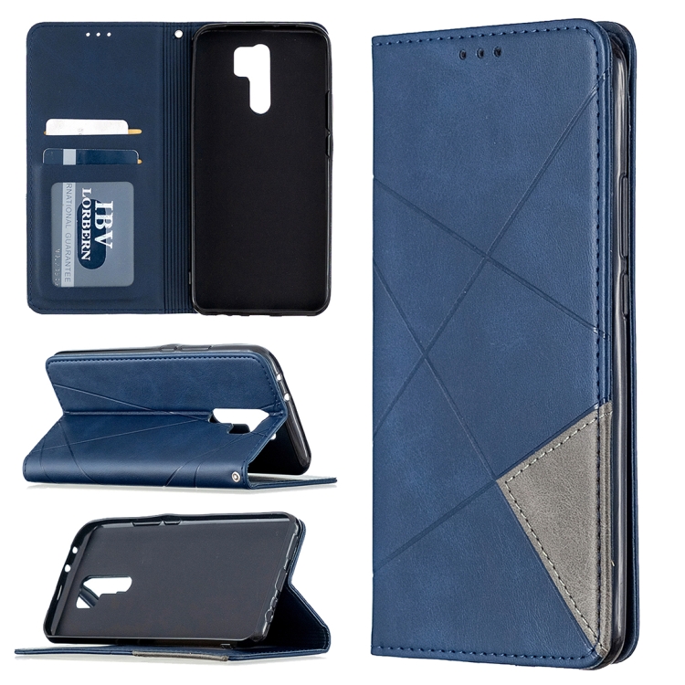 

For Xiaomi Redmi 9 Rhombus Texture Horizontal Flip Magnetic Leather Case with Holder & Card Slots & Wallet(Blue)