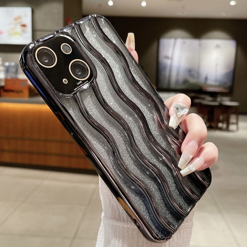 For iPhone 15 Plus Wave Texture Electroplated TPU Glitter Powder Phone Case(Black) плёнка baseus 0 23мм pet soft edge для iphone 11 чёрное sgapiph61 ape01