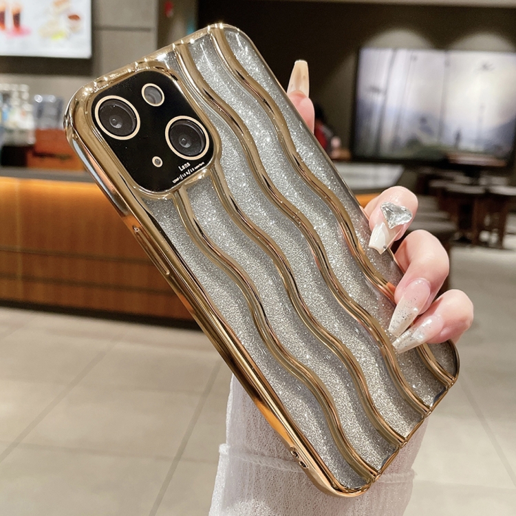 

For iPhone 14 Wave Texture Electroplated TPU Glitter Powder Phone Case(Gold)
