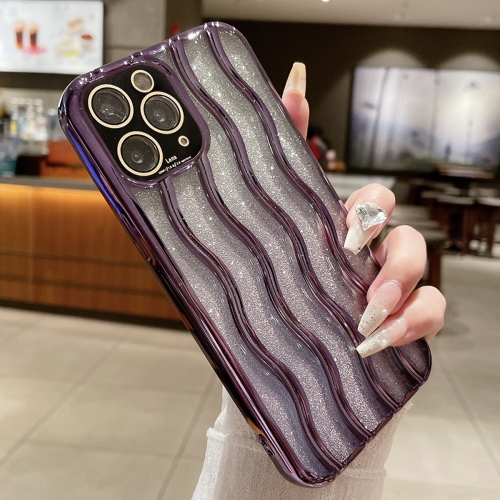 

For iPhone 11 Pro Max Wave Texture Electroplated TPU Glitter Powder Phone Case(Purple)