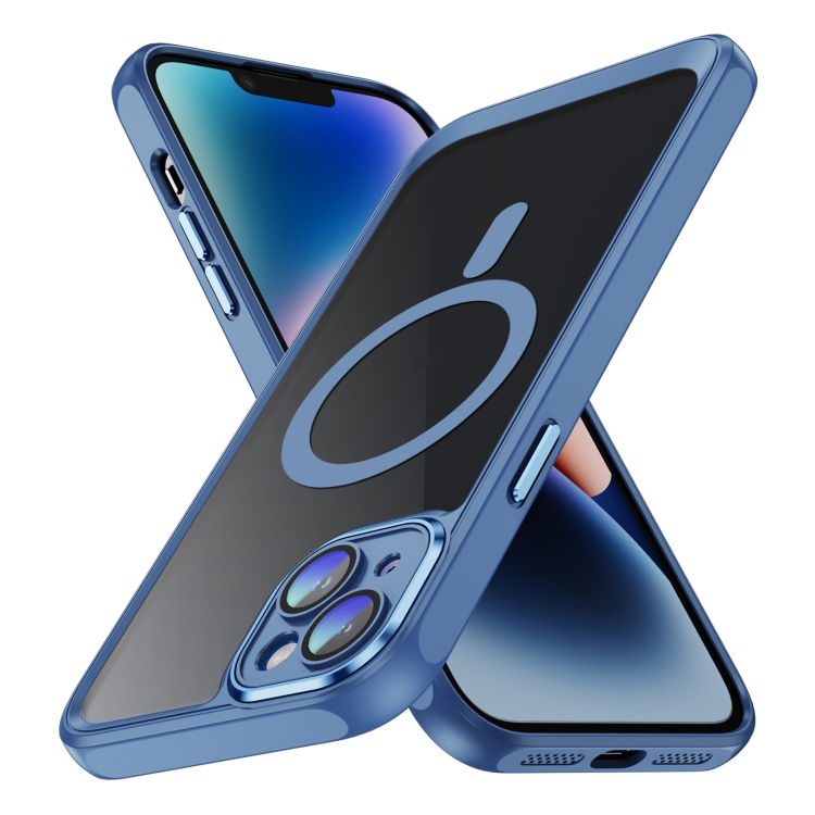 

For iPhone 14 Plus MagSafe Magnetic PC + TPU Phone Case with Lens Film(Blue)