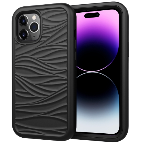 

For iPhone 15 Pro Wave Pattern 3 in 1 Silicone + PC Phone Case(Black)