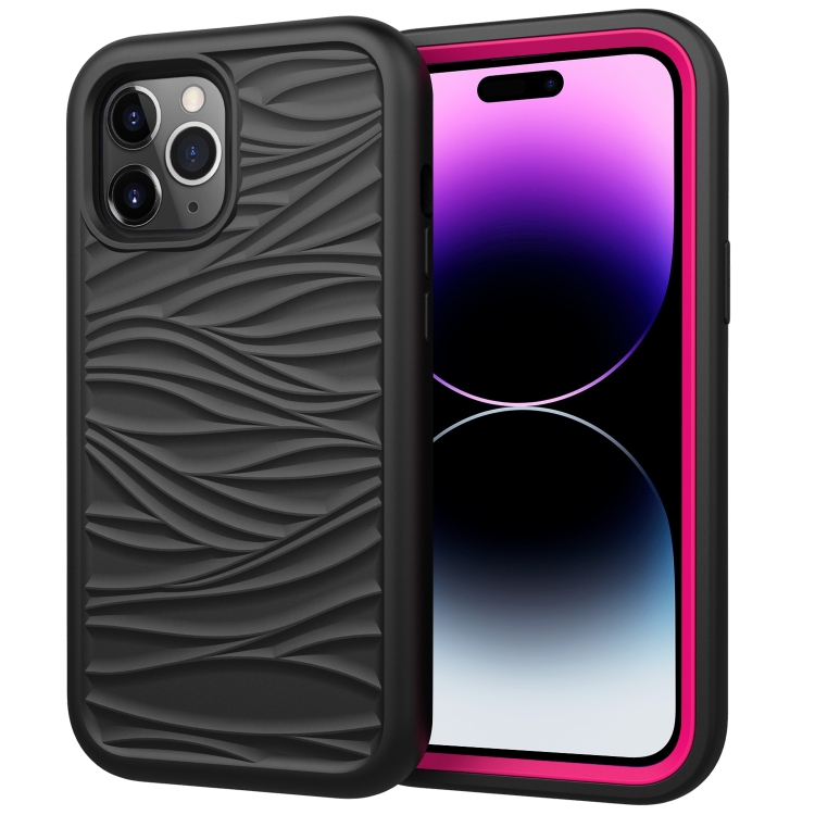 

For iPhone 15 Pro Wave Pattern 3 in 1 Silicone + PC Phone Case(Black+Hot Pin)