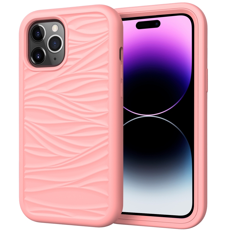 

For iPhone 15 Pro Wave Pattern 3 in 1 Silicone + PC Phone Case(Rose Gold)