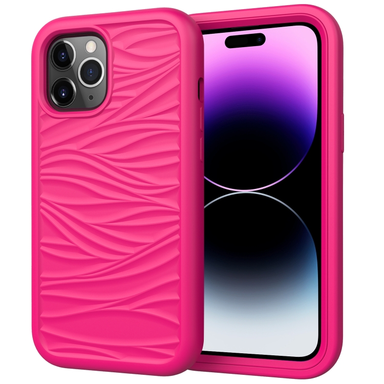 

For iPhone 15 Pro Wave Pattern 3 in 1 Silicone + PC Phone Case(Hot Pink)