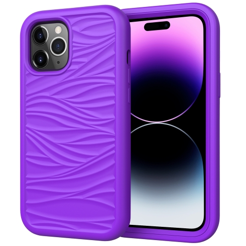 

For iPhone 15 Pro Wave Pattern 3 in 1 Silicone + PC Phone Case(Purple)