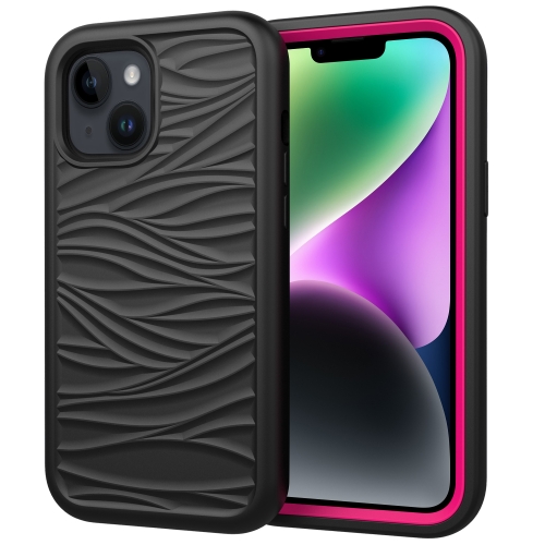 

For iPhone 15 Plus Wave Pattern 3 in 1 Silicone + PC Phone Case(Black+Hot Pin)