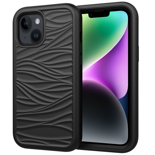 

For iPhone 15 Wave Pattern 3 in 1 Silicone + PC Phone Case(Black)