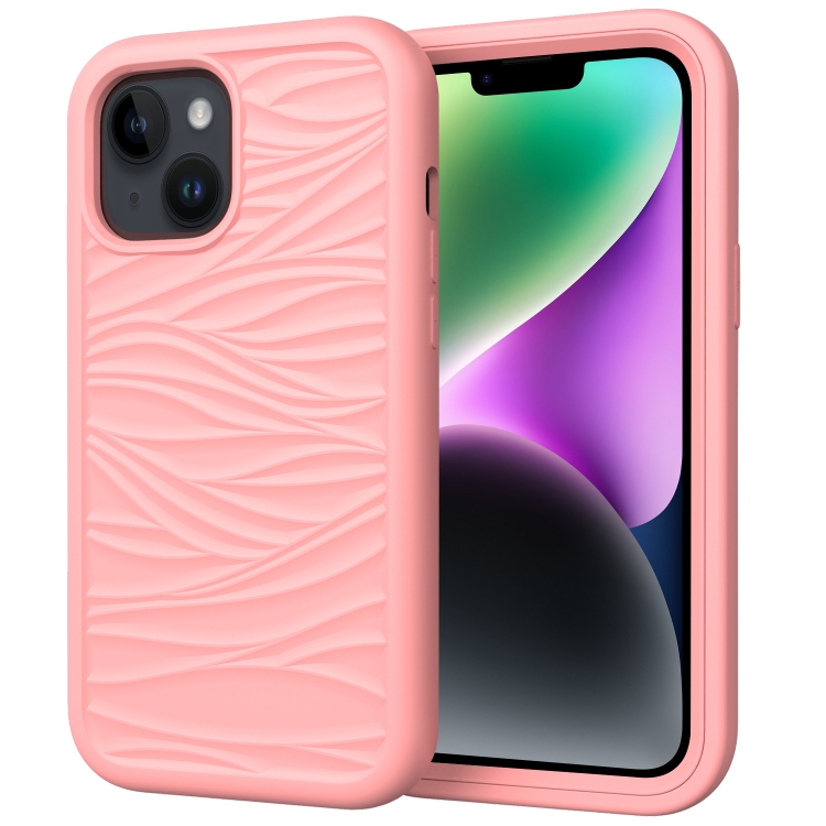 

For iPhone 15 Wave Pattern 3 in 1 Silicone + PC Phone Case(Rose Gold)