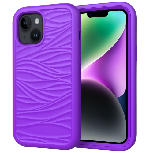 

For iPhone 15 Wave Pattern 3 in 1 Silicone + PC Phone Case(Purple)