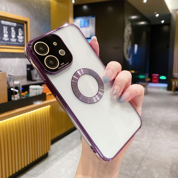 

For iPhone 12 CD Texture MagSafe Electroplated TPU Phone Case(Purple)