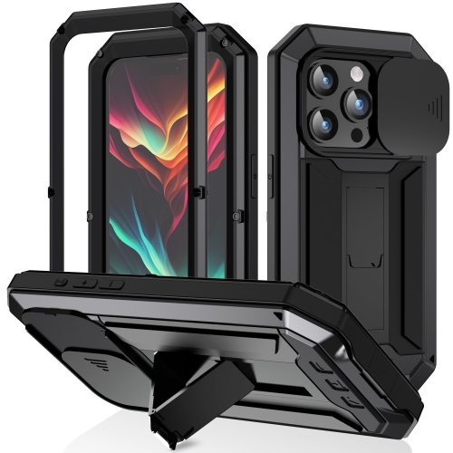 

For iPhone 15 Pro Max R-JUST Sliding Camera Life Waterproof Holder Phone Case(Black)