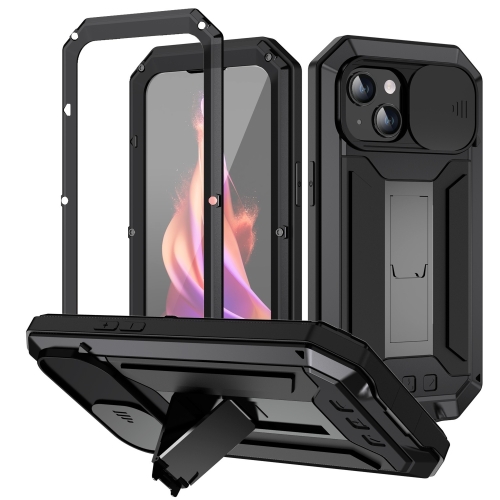 

For iPhone 15 Plus R-JUST Sliding Camera Life Waterproof Holder Phone Case(Black)