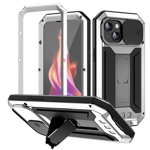 

For iPhone 15 Plus R-JUST Sliding Camera Life Waterproof Holder Phone Case(Silver)