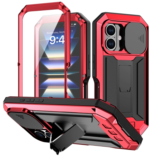 

For iPhone 16 R-JUST Sliding Camera IP54 Life Waterproof Holder Phone Case(Red)