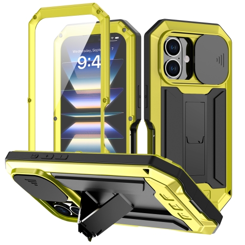 

For iPhone 16 R-JUST Sliding Camera IP54 Life Waterproof Holder Phone Case(Yellow)