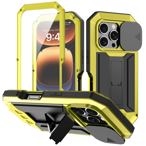 

For iPhone 16 Pro R-JUST Sliding Camera IP54 Life Waterproof Holder Phone Case(Yellow)