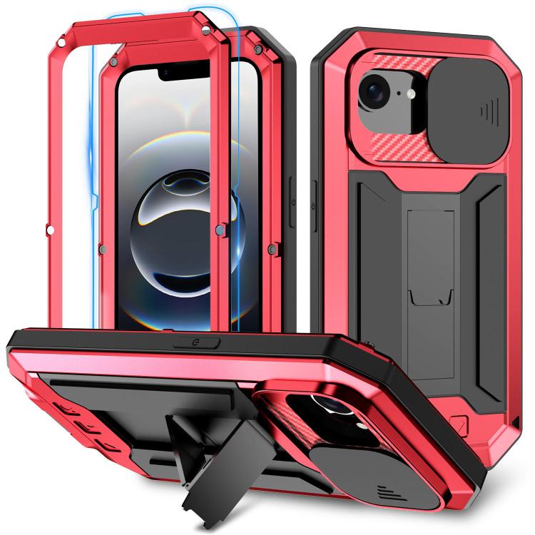 

For iPhone 16e R-JUST Sliding Camera IP54 Life Waterproof Holder Phone Case(Red)