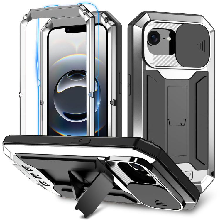 

For iPhone 16e R-JUST Sliding Camera IP54 Life Waterproof Holder Phone Case(Silver)