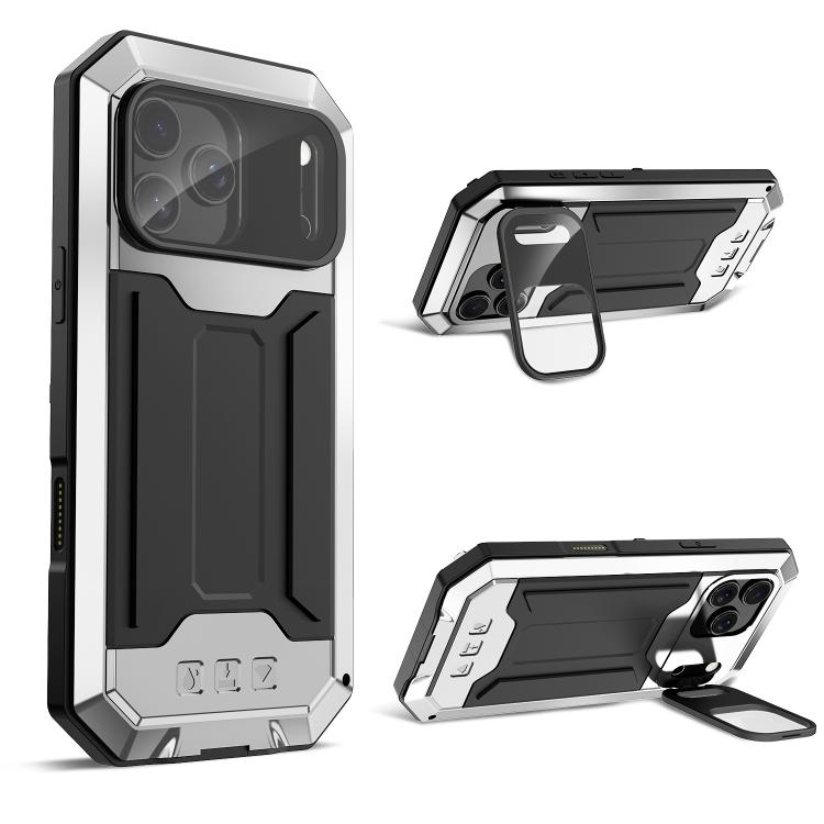 

For iPhone 17 Pro Max R-JUST Sliding Camera IP54 Life Waterproof Holder Phone Case(Silver)