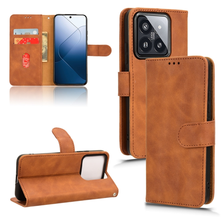 

For Xiaomi 14 Skin Feel Magnetic Flip Leather Phone Case(Brown)