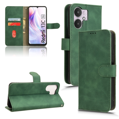 

For Xiaomi Redmi 13C 5G Skin Feel Magnetic Flip Leather Phone Case(Green)