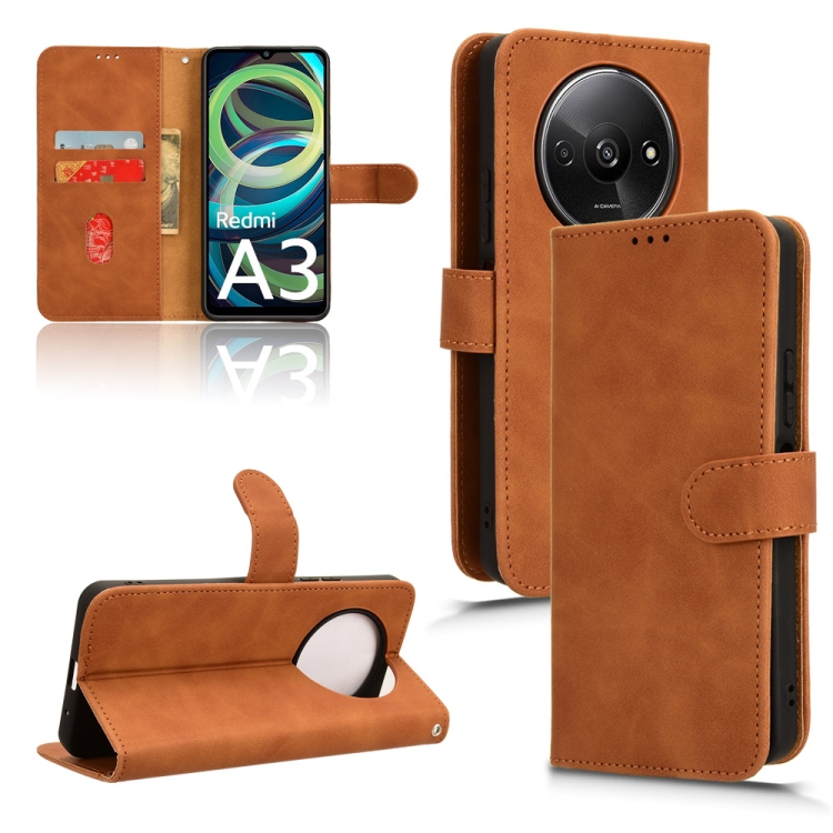 

For Xiaomi Redmi A3 Skin Feel Magnetic Flip Leather Phone Case(Brown)